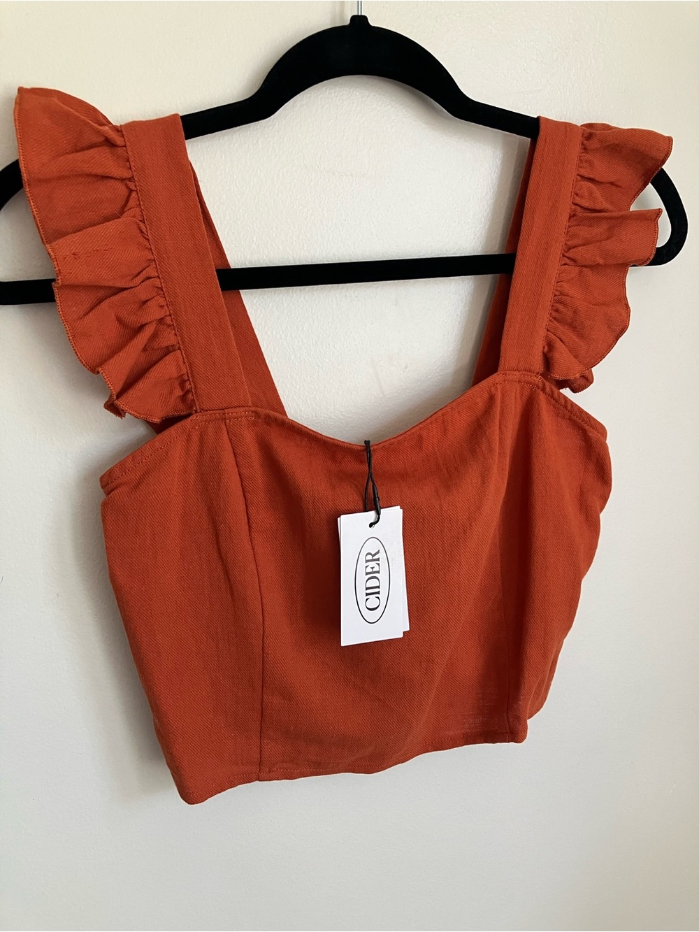 NEW WITH TAGS Cider Burnt Orange Crop Top with Ruffled Straps